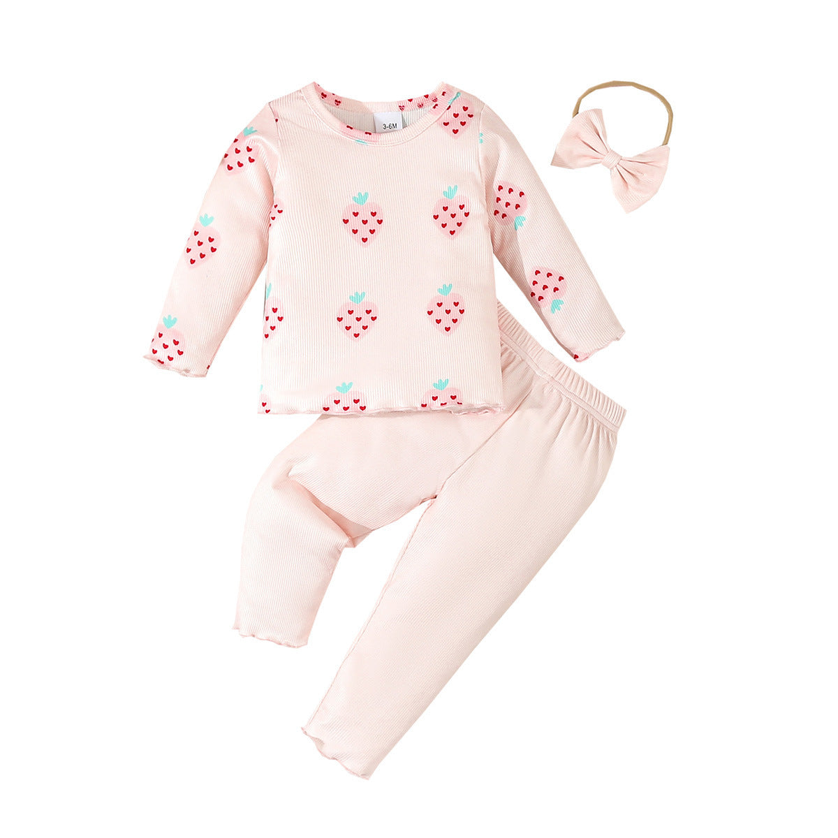 Sweet Baby Girl 3-Piece Outfit – Bow Hat, Long Sleeve Top & Pants (Newborn+)