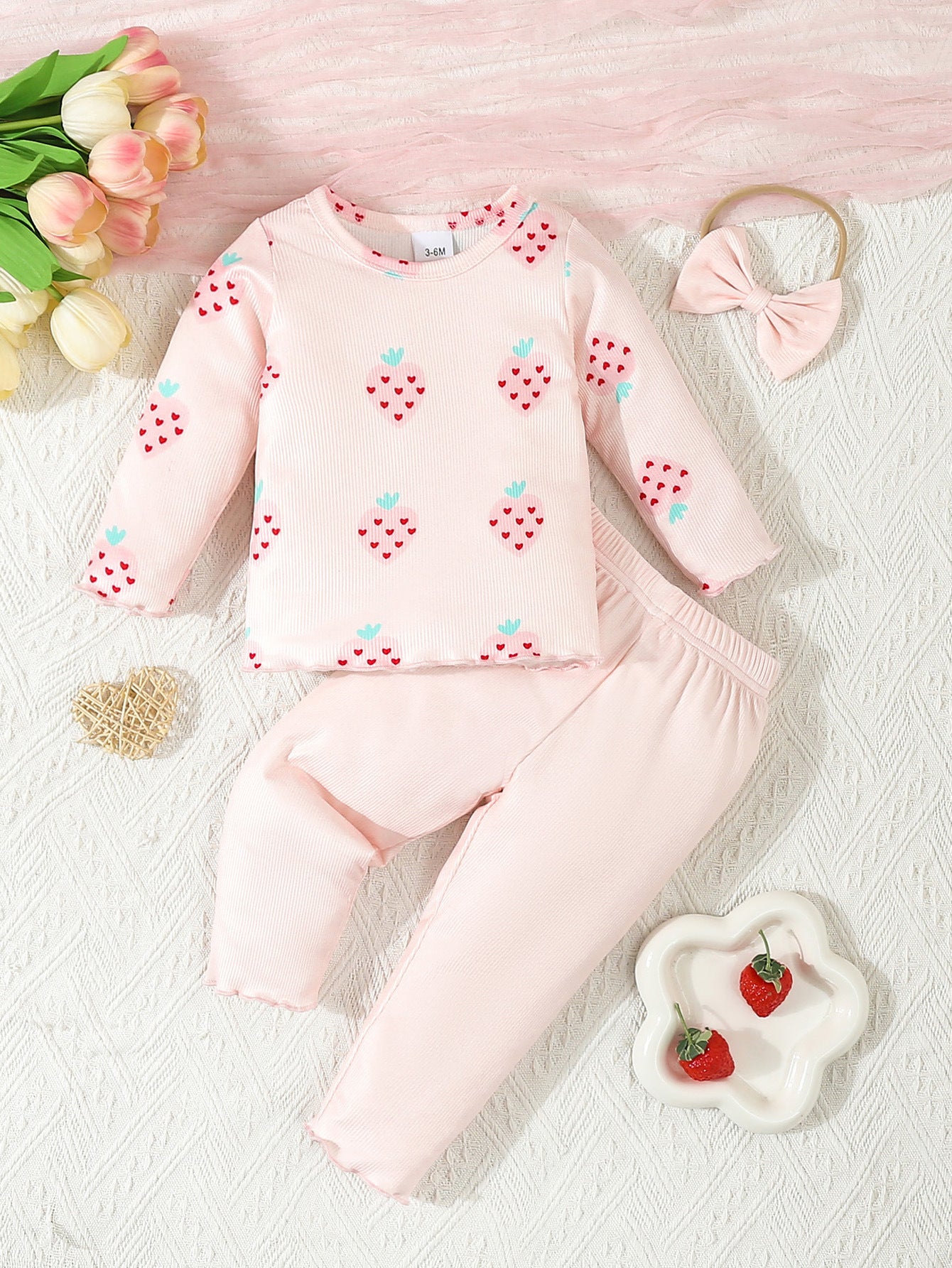Sweet Baby Girl 3-Piece Outfit – Bow Hat, Long Sleeve Top & Pants (Newborn+)
