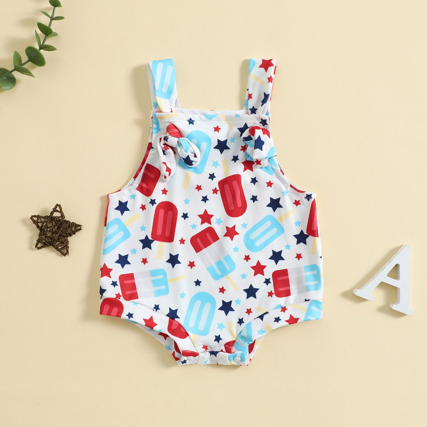Playful Printed Suspender Baby Romper – Knot Front Detail