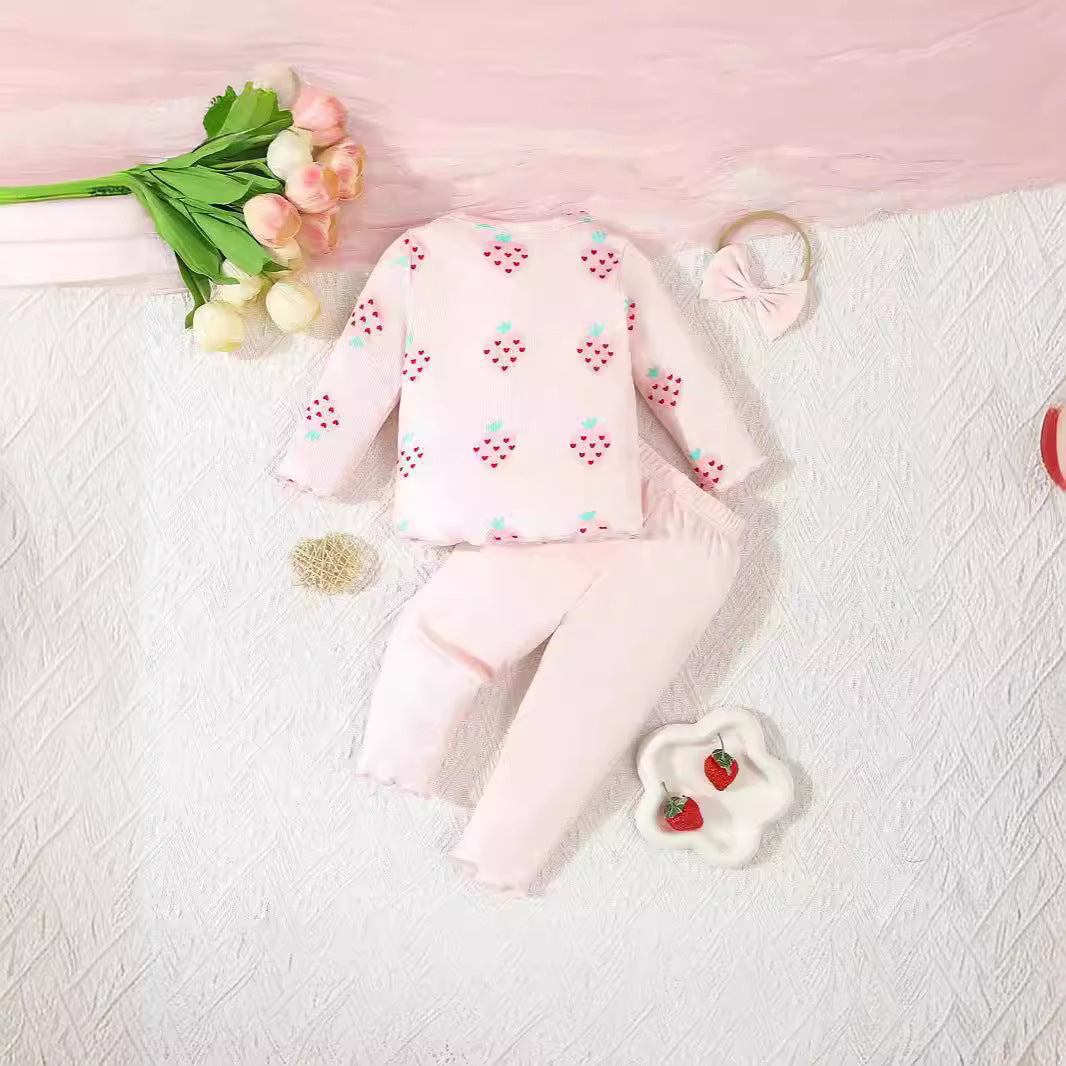 Sweet Baby Girl 3-Piece Outfit – Bow Hat, Long Sleeve Top & Pants (Newborn+)