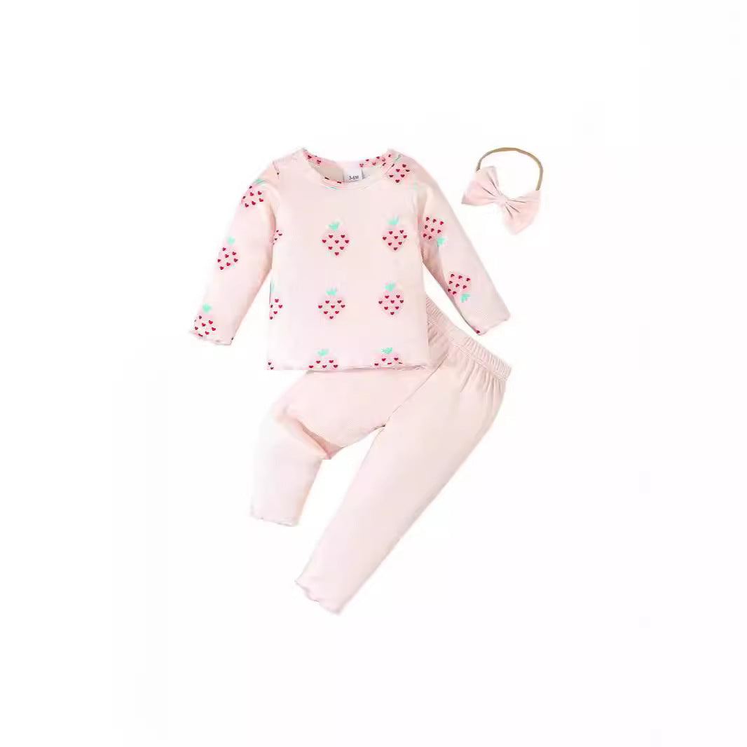 Sweet Baby Girl 3-Piece Outfit – Bow Hat, Long Sleeve Top & Pants (Newborn+)